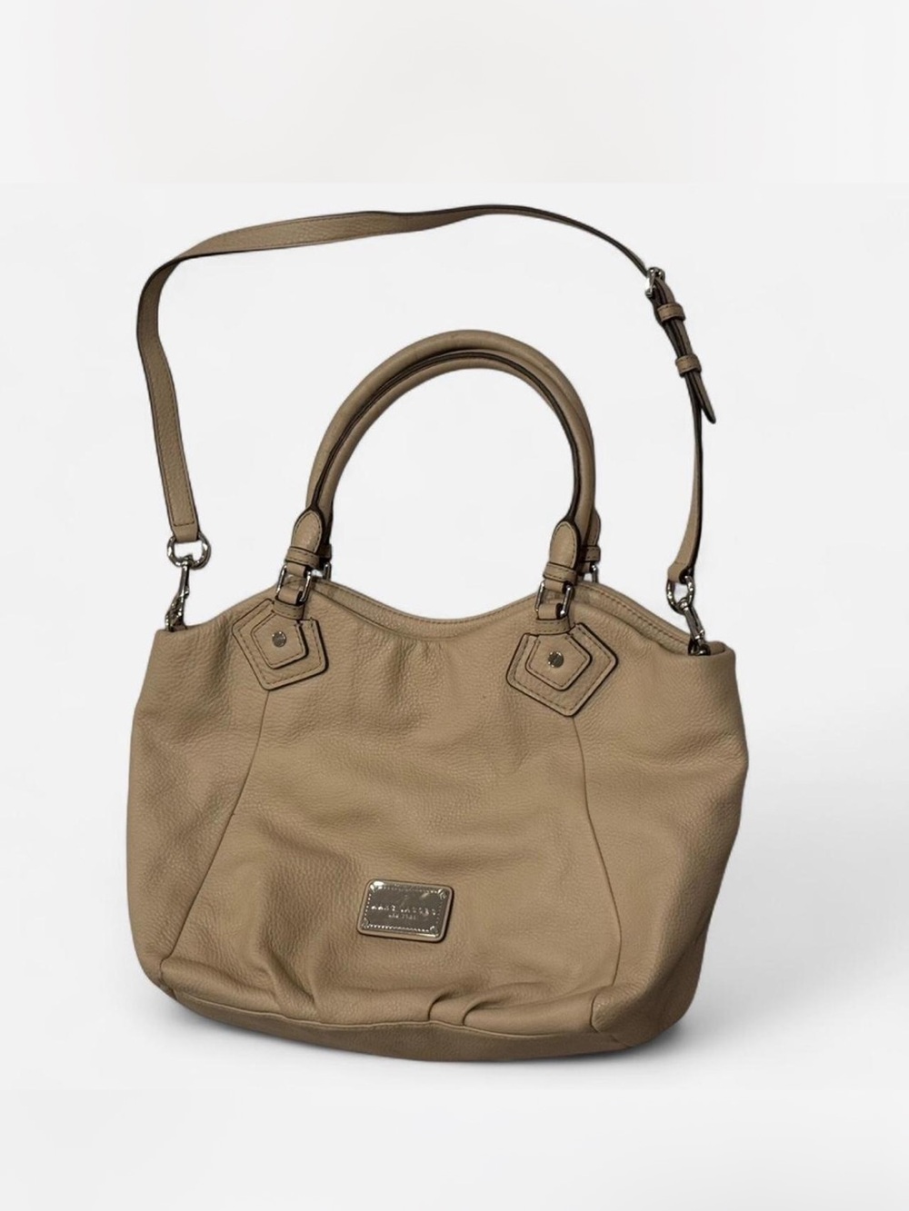 Marc Jacobs Taupe Leather Satchel Handbag with Adjustable Strap
